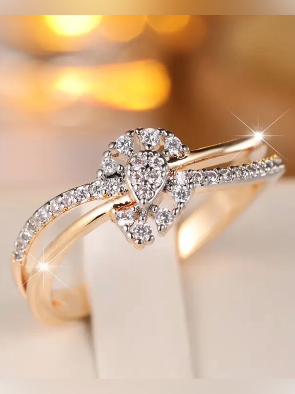 Rose Gold Floral Halo Diamond Ring.